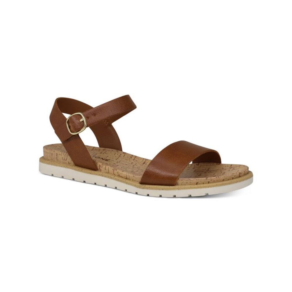 SUN STONE Womens Brown Strappy Mattie Round Toe Wedge Slingback Sandal 11 M